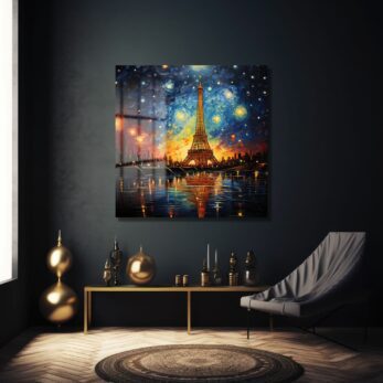 Yıldızlı Gece Eyfel: Van Gogh Tarzı Temperli Cam Tablo - Glazella