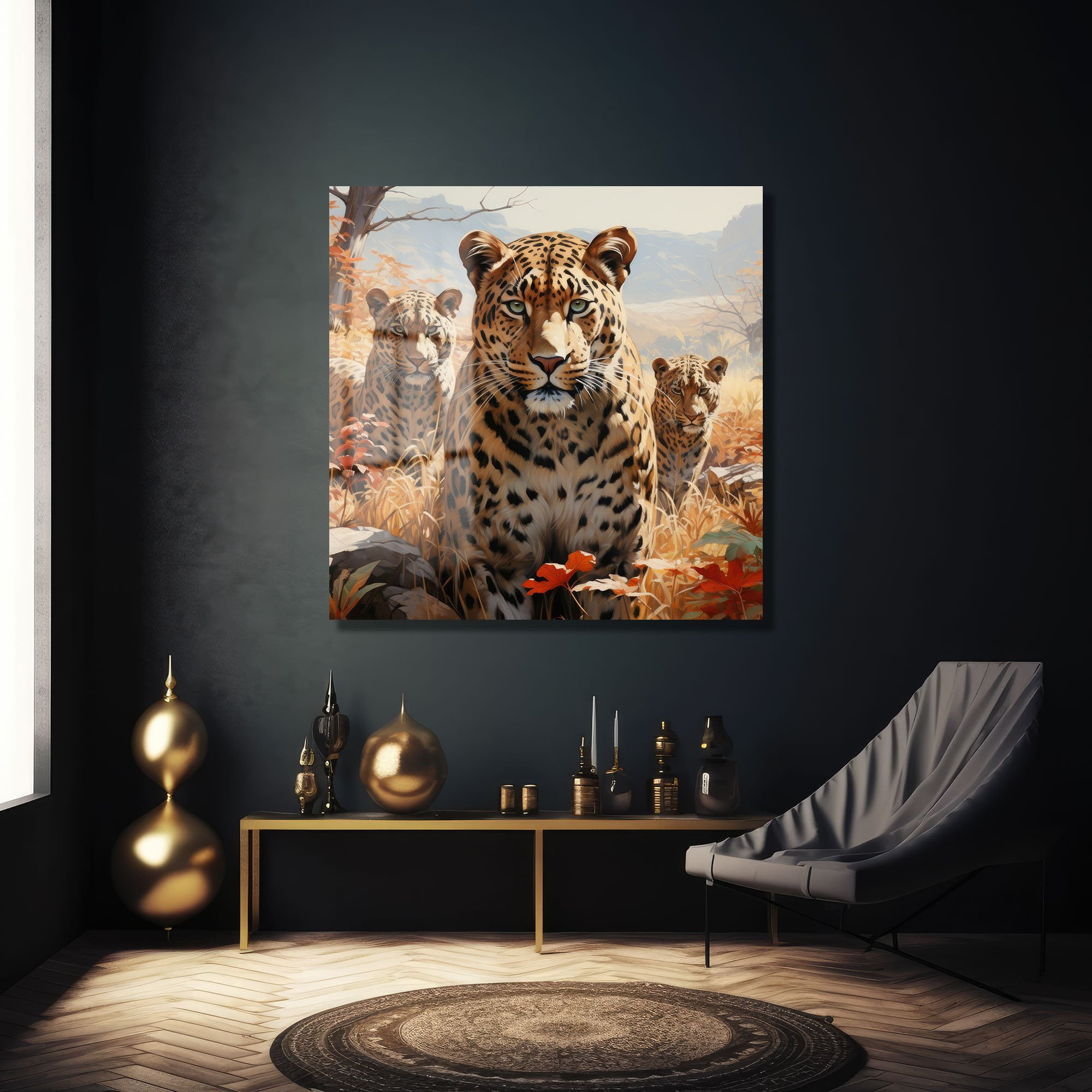 Vahşi Zarafet: Leopar Ailesi Temalı Cam Tablo Duvar Dekoru cam tablo, duvar sanatı, modern dekorasyon, soyut sanat, cam sanat eserleri, iç mekan dekorasyonu, ofis dekorasyonu, ev dekorasyonu, restoran dekorasyonu, cafe dekorasyonu, cam baskı, UV baskı, estetik duvar sanatı