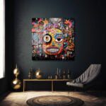 Enerjik Kaos: Canlı Graffiti Yüz Cam Tablo Duvar Dekoru cam tablo, duvar sanatı, modern dekorasyon, soyut sanat, cam sanat eserleri, iç mekan dekorasyonu, ofis dekorasyonu, ev dekorasyonu, restoran dekorasyonu, cafe dekorasyonu, cam baskı, UV baskı, estetik duvar sanatı
