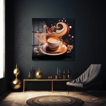 Kahve Keyfi ve Sanatın Buluştuğu An: Modern Soyut Cam Tablo - Glazella