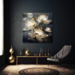 Altın Dokunuşlu Lotuslar: Huzur Veren Modern Cam Tablo Duvar Dekoru cam tablo, duvar sanatı, modern dekorasyon, soyut sanat, cam sanat eserleri, iç mekan dekorasyonu, ofis dekorasyonu, ev dekorasyonu, restoran dekorasyonu, cafe dekorasyonu, cam baskı, UV baskı, estetik duvar sanatı