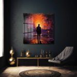 Şehrin Ufku: Yalnız Adam ve Umut Şafağı Modern Cam Tablo Duvar Dekoru cam tablo, duvar sanatı, modern dekorasyon, soyut sanat, cam sanat eserleri, iç mekan dekorasyonu, ofis dekorasyonu, ev dekorasyonu, restoran dekorasyonu, cafe dekorasyonu, cam baskı, UV baskı, estetik duvar sanatı