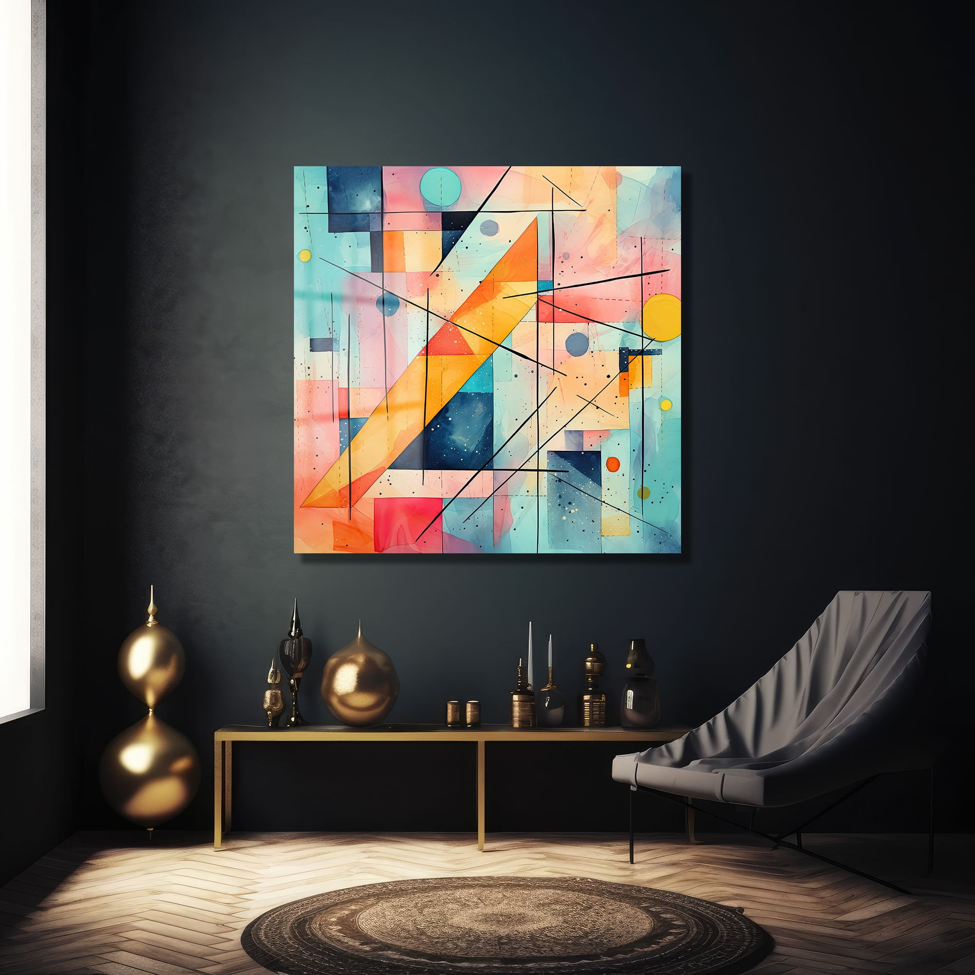 Geometrik Rüyalar: Dinamik Soyut Modern Cam Tablo Duvar Dekoru cam tablo, duvar sanatı, modern dekorasyon, soyut sanat, cam sanat eserleri, iç mekan dekorasyonu, ofis dekorasyonu, ev dekorasyonu, restoran dekorasyonu, cafe dekorasyonu, cam baskı, UV baskı, estetik duvar sanatı
