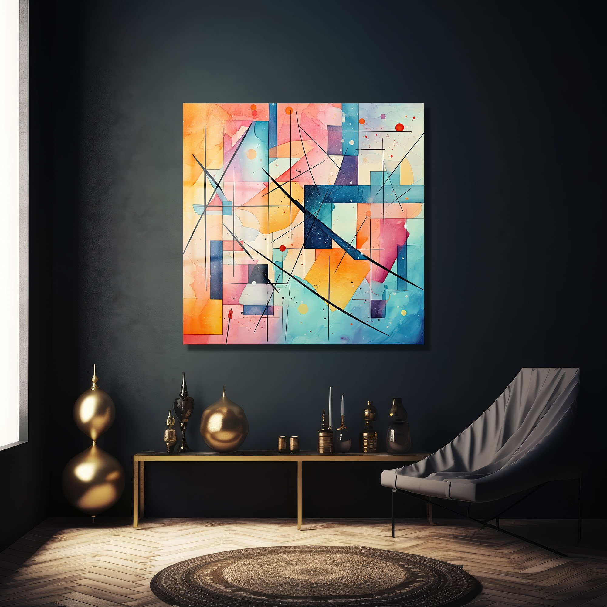 Renkli Akış: Dinamik Geometrik Soyut Cam Tablo Duvar Dekoru cam tablo, duvar sanatı, modern dekorasyon, soyut sanat, cam sanat eserleri, iç mekan dekorasyonu, ofis dekorasyonu, ev dekorasyonu, restoran dekorasyonu, cafe dekorasyonu, cam baskı, UV baskı, estetik duvar sanatı