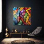Vitray Büyüsü: Canlı Renklerin Dansı Modern Soyut Cam Tablo Duvar Dekoru cam tablo, duvar sanatı, modern dekorasyon, soyut sanat, cam sanat eserleri, iç mekan dekorasyonu, ofis dekorasyonu, ev dekorasyonu, restoran dekorasyonu, cafe dekorasyonu, cam baskı, UV baskı, estetik duvar sanatı