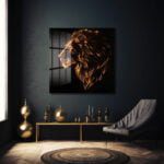 Ateşin Ruhu: Işıltılı Aslan Başı Temalı Modern Cam Tablo Duvar Dekoru cam tablo, duvar sanatı, modern dekorasyon, soyut sanat, cam sanat eserleri, iç mekan dekorasyonu, ofis dekorasyonu, ev dekorasyonu, restoran dekorasyonu, cafe dekorasyonu, cam baskı, UV baskı, estetik duvar sanatı