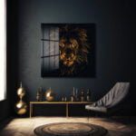 Altın Mane Aslan: Güç ve Asaletin Temperli Cam Tablosu Duvar Dekoru cam tablo, duvar sanatı, modern dekorasyon, soyut sanat, cam sanat eserleri, iç mekan dekorasyonu, ofis dekorasyonu, ev dekorasyonu, restoran dekorasyonu, cafe dekorasyonu, cam baskı, UV baskı, estetik duvar sanatı
