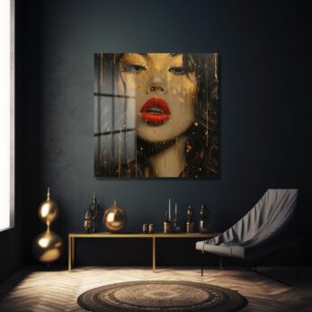 Gizemli Altın Kadın: Modern Sanat Temperli Cam Tablo - Glazella