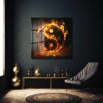 Ateşin Dansı: Enerjik Yin Yang Temperli Cam Tablo Duvar Dekoru cam tablo, duvar sanatı, modern dekorasyon, soyut sanat, cam sanat eserleri, iç mekan dekorasyonu, ofis dekorasyonu, ev dekorasyonu, restoran dekorasyonu, cafe dekorasyonu, cam baskı, UV baskı, estetik duvar sanatı