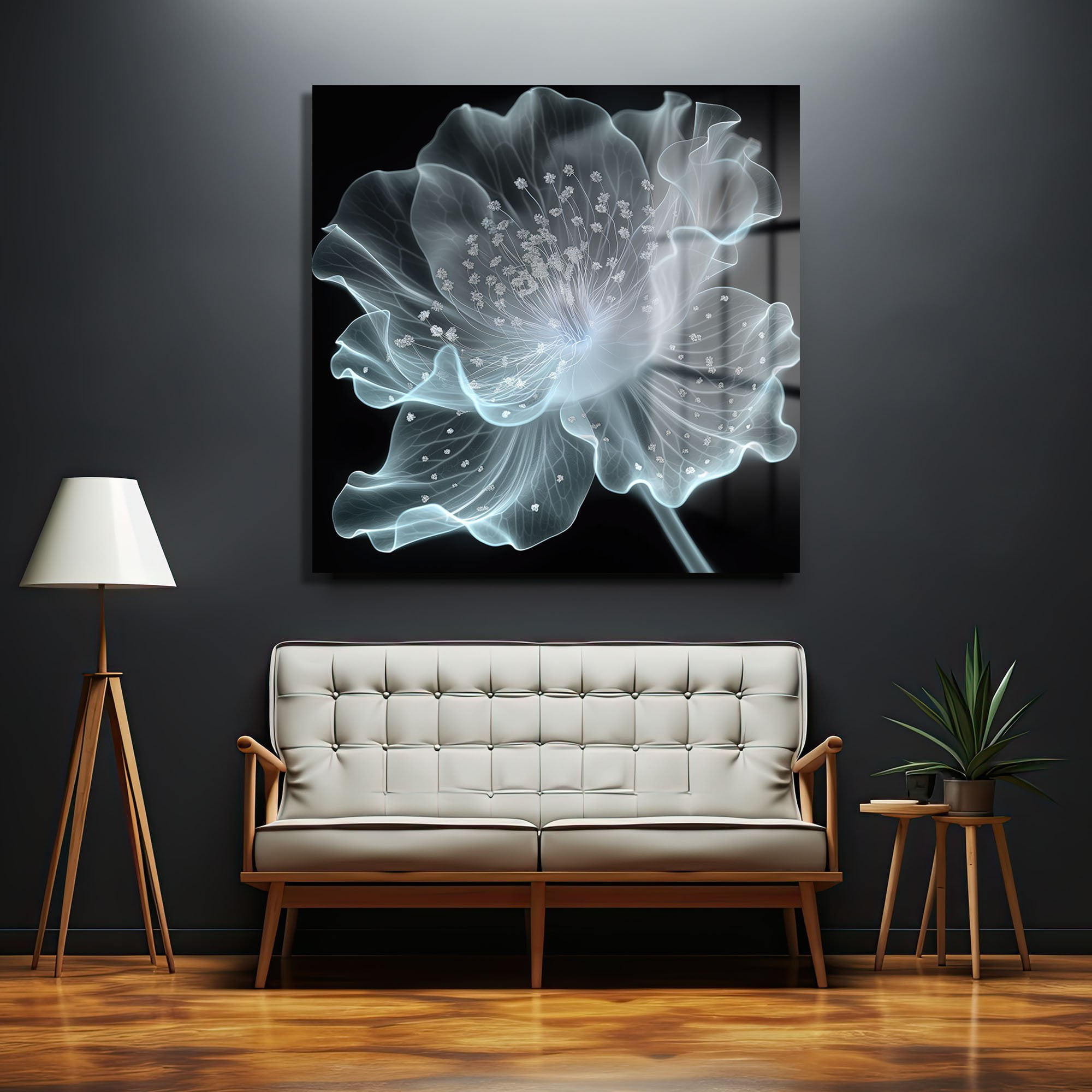 Ethereal Işık Çiçeği: Modern Soyut Temperli Cam Tablo Duvar Dekoru cam tablo, duvar sanatı, modern dekorasyon, soyut sanat, cam sanat eserleri, iç mekan dekorasyonu, ofis dekorasyonu, ev dekorasyonu, restoran dekorasyonu, cafe dekorasyonu, cam baskı, UV baskı, estetik duvar sanatı