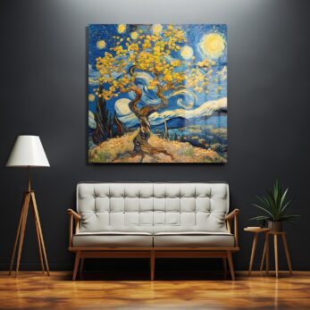 Yıldızlı Gece Sarısı: Van Gogh Tarzı Temperli Cam Tablo - Glazella