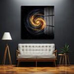 Kozmik Spiral: Altın Işıltılı Galaksi Temalı Modern Cam Tablo Duvar Dekoru cam tablo, duvar sanatı, modern dekorasyon, soyut sanat, cam sanat eserleri, iç mekan dekorasyonu, ofis dekorasyonu, ev dekorasyonu, restoran dekorasyonu, cafe dekorasyonu, cam baskı, UV baskı, estetik duvar sanatı