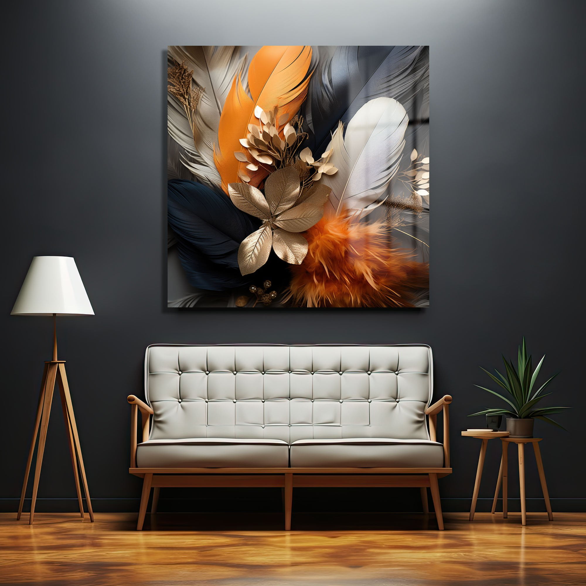 Zarif Tüyler ve Altın Dokunuşlar: Modern Dekoratif Temperli Cam Tablo Duvar Dekoru cam tablo, duvar sanatı, modern dekorasyon, soyut sanat, cam sanat eserleri, iç mekan dekorasyonu, ofis dekorasyonu, ev dekorasyonu, restoran dekorasyonu, cafe dekorasyonu, cam baskı, UV baskı, estetik duvar sanatı