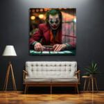 Joker Poker Yüzleşmesi: Gerilimli Sinematik Cam Tablo Duvar Dekoru cam tablo, duvar sanatı, modern dekorasyon, soyut sanat, cam sanat eserleri, iç mekan dekorasyonu, ofis dekorasyonu, ev dekorasyonu, restoran dekorasyonu, cafe dekorasyonu, cam baskı, UV baskı, estetik duvar sanatı