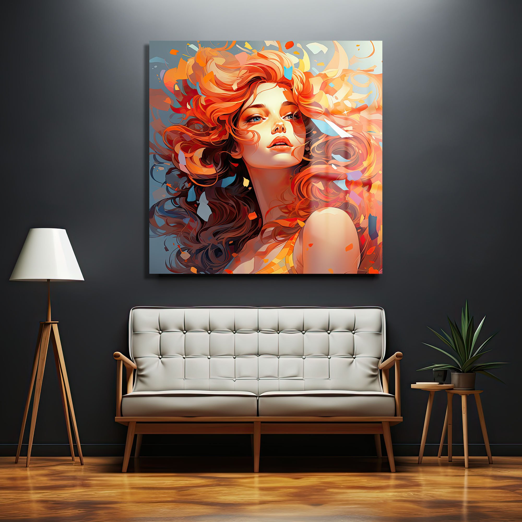 Ateş Saçlı Kadın: Enerjik Soyut Portre Cam Tablo Duvar Dekoru cam tablo, duvar sanatı, modern dekorasyon, soyut sanat, cam sanat eserleri, iç mekan dekorasyonu, ofis dekorasyonu, ev dekorasyonu, restoran dekorasyonu, cafe dekorasyonu, cam baskı, UV baskı, estetik duvar sanatı