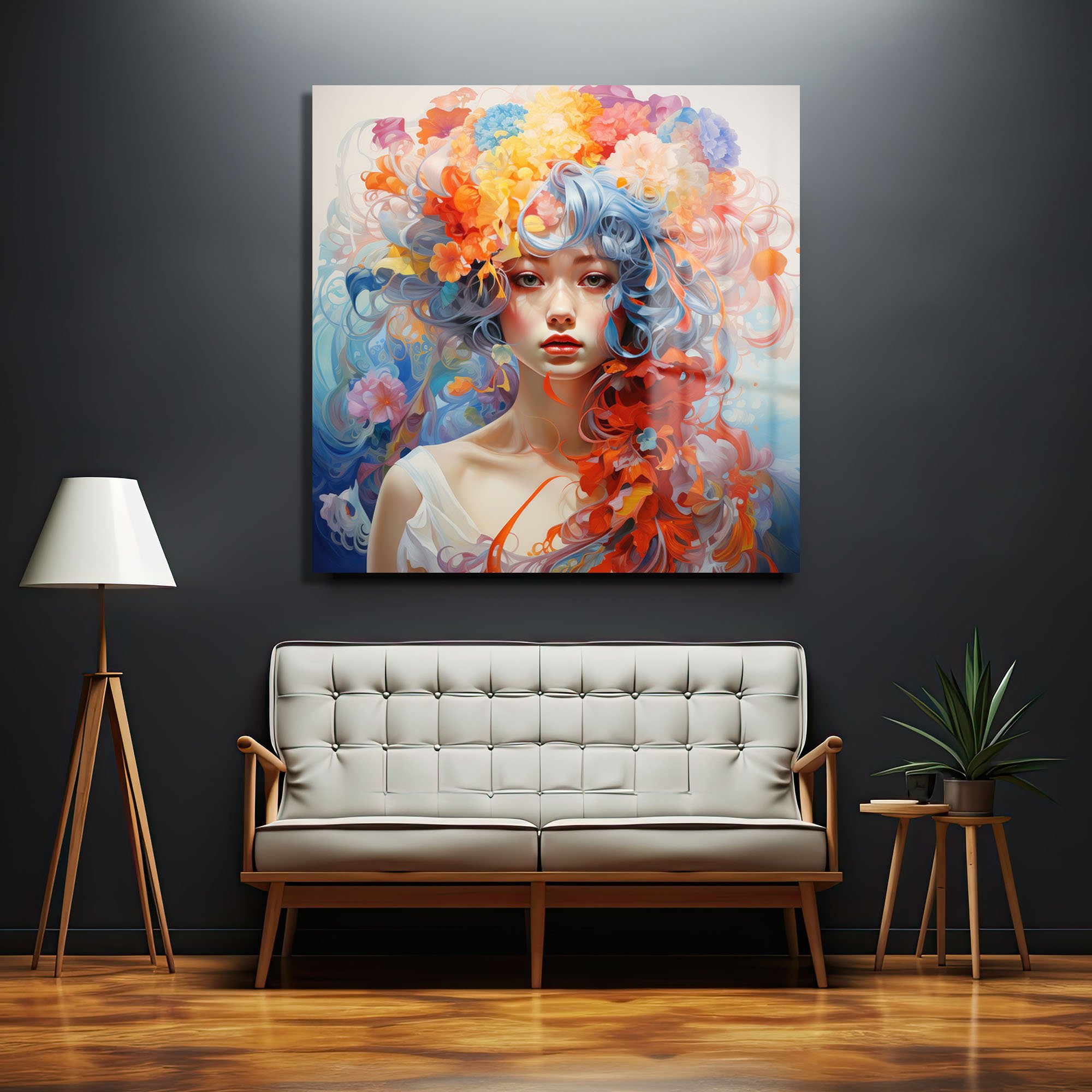 Çiçek Perisi: Canlı Renkli Modern Cam Tablo Duvar Dekoru cam tablo, duvar sanatı, modern dekorasyon, soyut sanat, cam sanat eserleri, iç mekan dekorasyonu, ofis dekorasyonu, ev dekorasyonu, restoran dekorasyonu, cafe dekorasyonu, cam baskı, UV baskı, estetik duvar sanatı