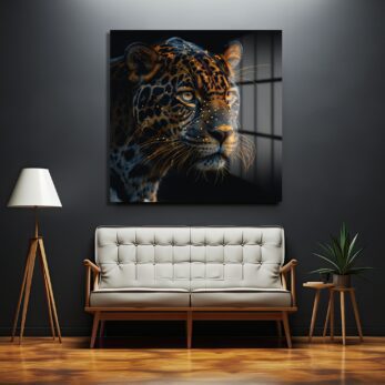 Siber Jaguar: Altın Dokunuşlu Modern Cam Tablo - Glazella Siber Jaguar: Altın Dokunuşlu Modern Cam Tablo - Glazella
