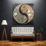 Yin Yang Dengesi: Beyaz Çiçekli Modern Geometrik Cam Tablo Duvar Dekoru cam tablo, duvar sanatı, modern dekorasyon, soyut sanat, cam sanat eserleri, iç mekan dekorasyonu, ofis dekorasyonu, ev dekorasyonu, restoran dekorasyonu, cafe dekorasyonu, cam baskı, UV baskı, estetik duvar sanatı