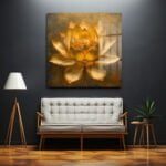 Altın Lotus İhtişamı: Modern Dekoratif Cam Tablo Duvar Dekoru cam tablo, duvar sanatı, modern dekorasyon, soyut sanat, cam sanat eserleri, iç mekan dekorasyonu, ofis dekorasyonu, ev dekorasyonu, restoran dekorasyonu, cafe dekorasyonu, cam baskı, UV baskı, estetik duvar sanatı