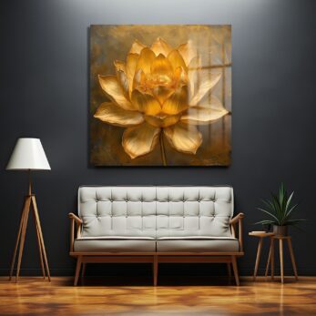 Altın Lotus İhtişamı: Modern Dekoratif Cam Tablo - Glazella Altın Lotus İhtişamı: Modern Dekoratif Cam Tablo - Glazella