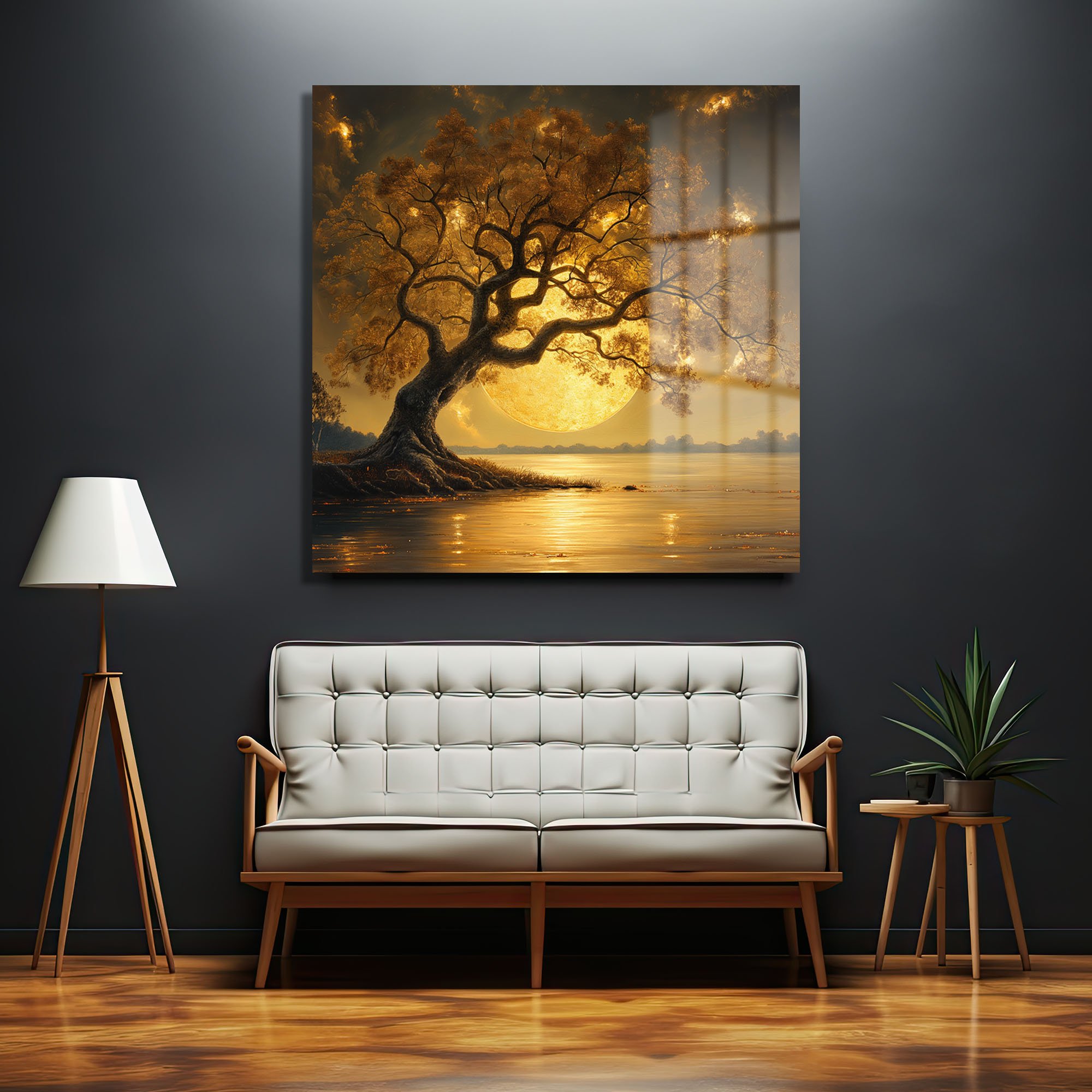 Altın Işıltılı Hayat Ağacı ve Büyüleyici Dolunay Cam Tablo Duvar Dekoru cam tablo, duvar sanatı, modern dekorasyon, soyut sanat, cam sanat eserleri, iç mekan dekorasyonu, ofis dekorasyonu, ev dekorasyonu, restoran dekorasyonu, cafe dekorasyonu, cam baskı, UV baskı, estetik duvar sanatı