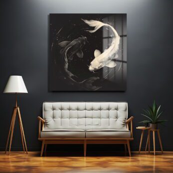 Yin Yang Koi Balıkları: Uyum ve Dengenin Modern Cam Tablosu - Glazella