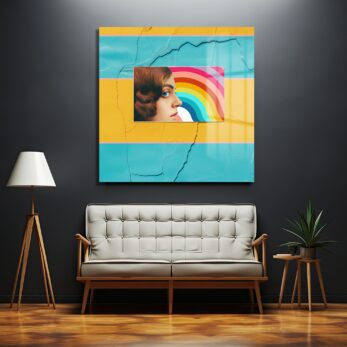 Pop Art Rüyası: Gökkuşağı ve Kadın Profili Modern Cam Tablo - Glazella Pop Art Rüyası: Gökkuşağı ve Kadın Profili Modern Cam Tablo - Glazella