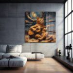 Yıldızlı Gecenin Melodisi: Müzisyen Kedi Temalı Dekoratif Cam Tablo Duvar Dekoru cam tablo, duvar sanatı, modern dekorasyon, soyut sanat, cam sanat eserleri, iç mekan dekorasyonu, ofis dekorasyonu, ev dekorasyonu, restoran dekorasyonu, cafe dekorasyonu, cam baskı, UV baskı, estetik duvar sanatı