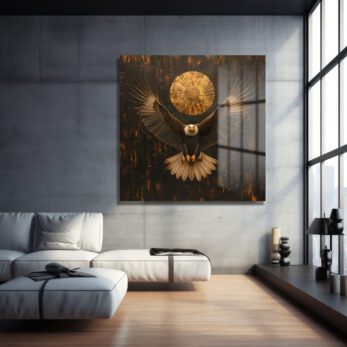 Yükselen Ruh: Altın Güneşli Kartal Temalı Modern Sanat Cam Tablosu - Glazella