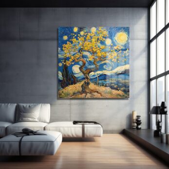 Yıldızlı Gece Sarısı: Van Gogh Tarzı Temperli Cam Tablo - Glazella