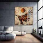 Özgürlüğün Kanatları: Renkli Kartal ve Yükselen Güneş Temalı Modern Cam Tablo Duvar Dekoru cam tablo, duvar sanatı, modern dekorasyon, soyut sanat, cam sanat eserleri, iç mekan dekorasyonu, ofis dekorasyonu, ev dekorasyonu, restoran dekorasyonu, cafe dekorasyonu, cam baskı, UV baskı, estetik duvar sanatı
