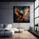 Anka Kuşu Efsanesi: Ateş Kanatlı Temperli Cam Tablo Duvar Dekoru cam tablo, duvar sanatı, modern dekorasyon, soyut sanat, cam sanat eserleri, iç mekan dekorasyonu, ofis dekorasyonu, ev dekorasyonu, restoran dekorasyonu, cafe dekorasyonu, cam baskı, UV baskı, estetik duvar sanatı