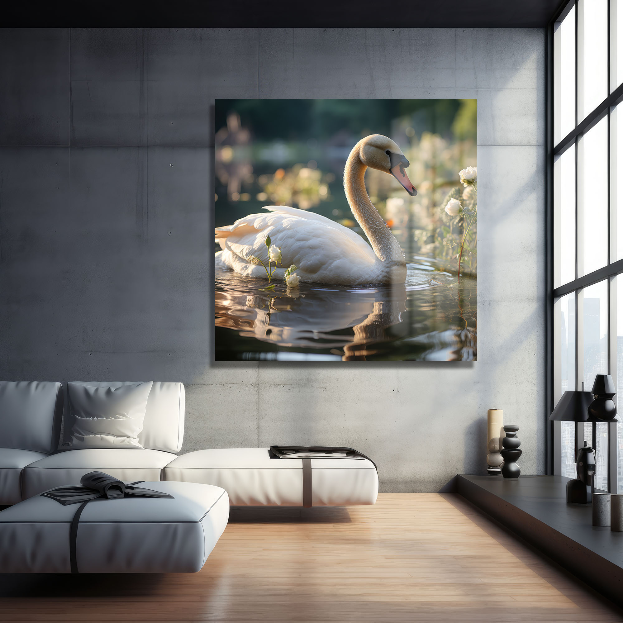 Asil Kuğu: Göl Manzaralı Dekoratif Cam Tablo Duvar Dekoru cam tablo, duvar sanatı, modern dekorasyon, soyut sanat, cam sanat eserleri, iç mekan dekorasyonu, ofis dekorasyonu, ev dekorasyonu, restoran dekorasyonu, cafe dekorasyonu, cam baskı, UV baskı, estetik duvar sanatı
