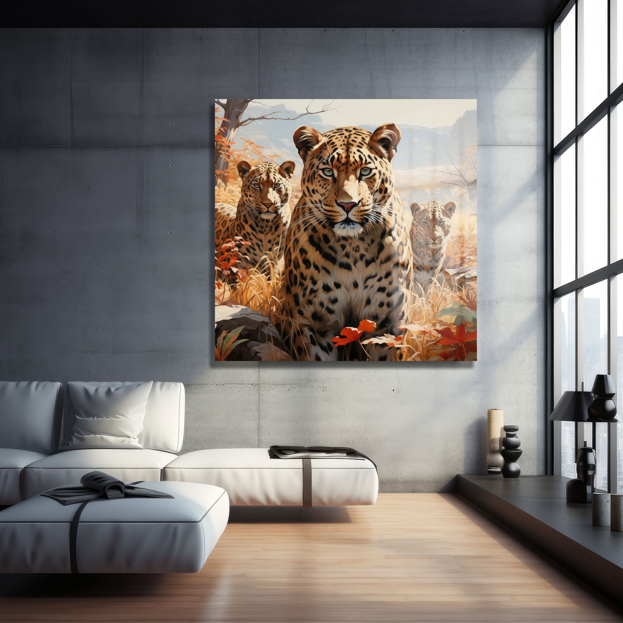 Vahşi Zarafet: Leopar Ailesi Temalı Cam Tablo Duvar Dekoru cam tablo, duvar sanatı, modern dekorasyon, soyut sanat, cam sanat eserleri, iç mekan dekorasyonu, ofis dekorasyonu, ev dekorasyonu, restoran dekorasyonu, cafe dekorasyonu, cam baskı, UV baskı, estetik duvar sanatı