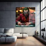 Joker Poker Yüzleşmesi: Gerilimli Sinematik Cam Tablo Duvar Dekoru cam tablo, duvar sanatı, modern dekorasyon, soyut sanat, cam sanat eserleri, iç mekan dekorasyonu, ofis dekorasyonu, ev dekorasyonu, restoran dekorasyonu, cafe dekorasyonu, cam baskı, UV baskı, estetik duvar sanatı