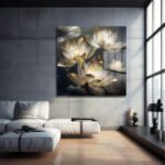 Altın Dokunuşlu Lotuslar: Huzur Veren Modern Cam Tablo Duvar Dekoru cam tablo, duvar sanatı, modern dekorasyon, soyut sanat, cam sanat eserleri, iç mekan dekorasyonu, ofis dekorasyonu, ev dekorasyonu, restoran dekorasyonu, cafe dekorasyonu, cam baskı, UV baskı, estetik duvar sanatı
