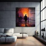 Şehrin Ufku: Yalnız Adam ve Umut Şafağı Modern Cam Tablo Duvar Dekoru cam tablo, duvar sanatı, modern dekorasyon, soyut sanat, cam sanat eserleri, iç mekan dekorasyonu, ofis dekorasyonu, ev dekorasyonu, restoran dekorasyonu, cafe dekorasyonu, cam baskı, UV baskı, estetik duvar sanatı