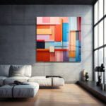 Dinamik Renk Katmanları: Modern Geometrik Cam Tablo Duvar Dekoru cam tablo, duvar sanatı, modern dekorasyon, soyut sanat, cam sanat eserleri, iç mekan dekorasyonu, ofis dekorasyonu, ev dekorasyonu, restoran dekorasyonu, cafe dekorasyonu, cam baskı, UV baskı, estetik duvar sanatı
