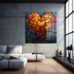 Ateş Kalp Mozaik: Tutkulu Renklerde Modern Cam Tablo Duvar Dekoru cam tablo, duvar sanatı, modern dekorasyon, soyut sanat, cam sanat eserleri, iç mekan dekorasyonu, ofis dekorasyonu, ev dekorasyonu, restoran dekorasyonu, cafe dekorasyonu, cam baskı, UV baskı, estetik duvar sanatı