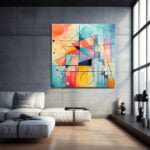 Renkli Geometrik Dans: Modern Soyut Temperli Cam Tablo Duvar Dekoru cam tablo, duvar sanatı, modern dekorasyon, soyut sanat, cam sanat eserleri, iç mekan dekorasyonu, ofis dekorasyonu, ev dekorasyonu, restoran dekorasyonu, cafe dekorasyonu, cam baskı, UV baskı, estetik duvar sanatı