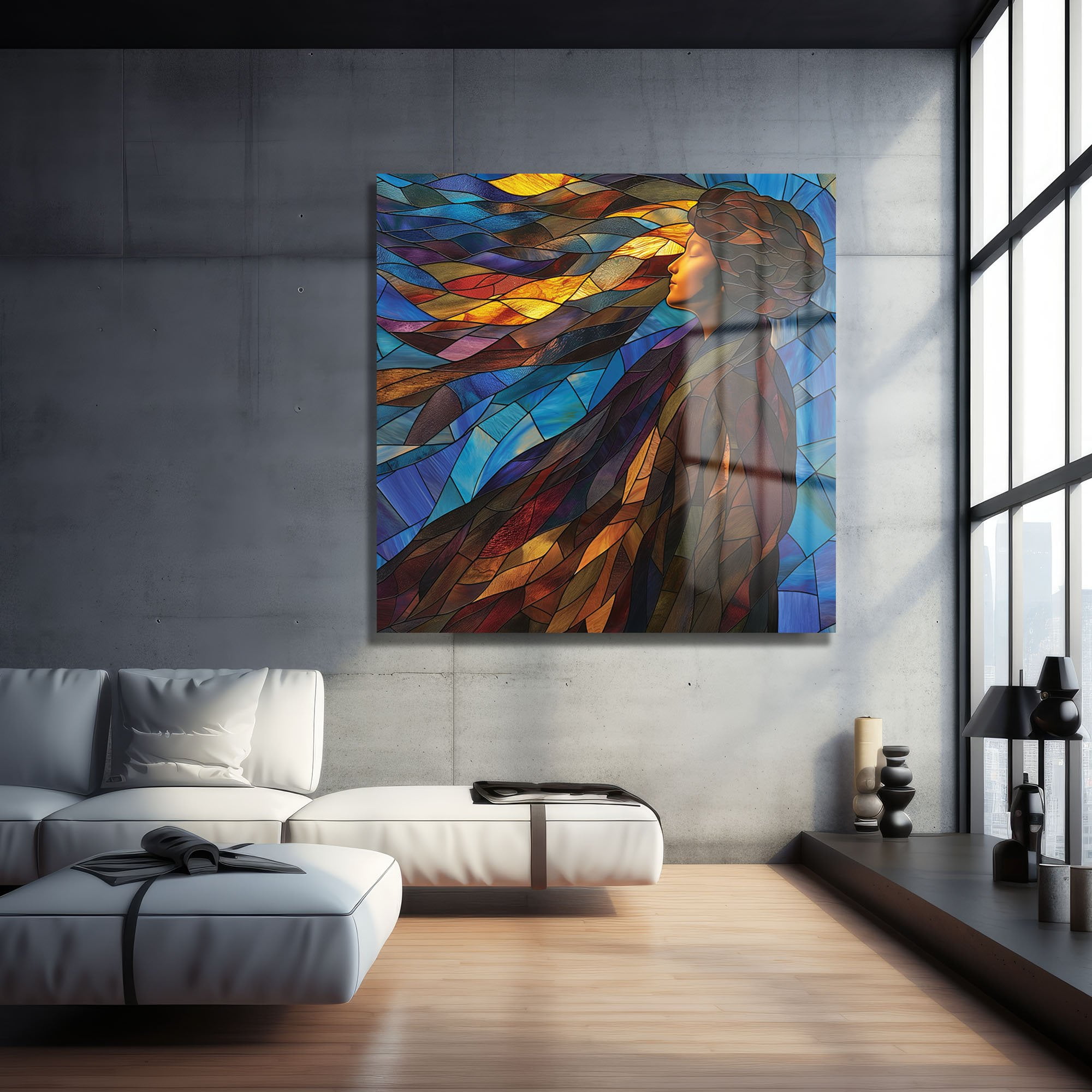 Ruhun Akışı: Stained Glass Sanatlı Modern Cam Tablo Duvar Dekoru cam tablo, duvar sanatı, modern dekorasyon, soyut sanat, cam sanat eserleri, iç mekan dekorasyonu, ofis dekorasyonu, ev dekorasyonu, restoran dekorasyonu, cafe dekorasyonu, cam baskı, UV baskı, estetik duvar sanatı