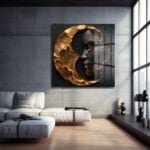 Altın Ayın Gizemi: Modern Siyah & Altın Cam Tablo Duvar Dekoru cam tablo, duvar sanatı, modern dekorasyon, soyut sanat, cam sanat eserleri, iç mekan dekorasyonu, ofis dekorasyonu, ev dekorasyonu, restoran dekorasyonu, cafe dekorasyonu, cam baskı, UV baskı, estetik duvar sanatı