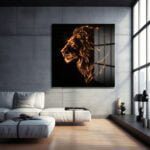 Ateşin Ruhu: Işıltılı Aslan Başı Temalı Modern Cam Tablo Duvar Dekoru cam tablo, duvar sanatı, modern dekorasyon, soyut sanat, cam sanat eserleri, iç mekan dekorasyonu, ofis dekorasyonu, ev dekorasyonu, restoran dekorasyonu, cafe dekorasyonu, cam baskı, UV baskı, estetik duvar sanatı