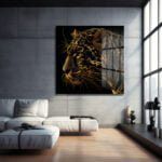 Altın Dokunuşlar: Asil Leopar Cam Tablo | Modern Duvar Sanatı Duvar Dekoru cam tablo, duvar sanatı, modern dekorasyon, soyut sanat, cam sanat eserleri, iç mekan dekorasyonu, ofis dekorasyonu, ev dekorasyonu, restoran dekorasyonu, cafe dekorasyonu, cam baskı, UV baskı, estetik duvar sanatı