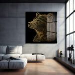 Altın Çizgilerle Ayı Portresi: Modern ve Asil Temperli Cam Tablo Duvar Dekoru cam tablo, duvar sanatı, modern dekorasyon, soyut sanat, cam sanat eserleri, iç mekan dekorasyonu, ofis dekorasyonu, ev dekorasyonu, restoran dekorasyonu, cafe dekorasyonu, cam baskı, UV baskı, estetik duvar sanatı