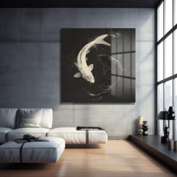 Uyum ve Denge: Yin Yang Koi Balıkları Temperli Cam Tablo - Glazella
