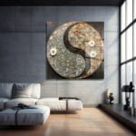 Yin Yang Dengesi: Beyaz Çiçekli Modern Geometrik Cam Tablo Duvar Dekoru cam tablo, duvar sanatı, modern dekorasyon, soyut sanat, cam sanat eserleri, iç mekan dekorasyonu, ofis dekorasyonu, ev dekorasyonu, restoran dekorasyonu, cafe dekorasyonu, cam baskı, UV baskı, estetik duvar sanatı