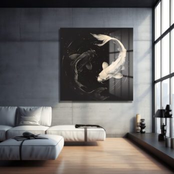 Yin Yang Koi Balıkları: Uyum ve Dengenin Modern Cam Tablosu - Glazella