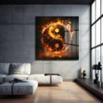 Ateşin Dansı: Enerjik Yin Yang Temperli Cam Tablo Duvar Dekoru cam tablo, duvar sanatı, modern dekorasyon, soyut sanat, cam sanat eserleri, iç mekan dekorasyonu, ofis dekorasyonu, ev dekorasyonu, restoran dekorasyonu, cafe dekorasyonu, cam baskı, UV baskı, estetik duvar sanatı
