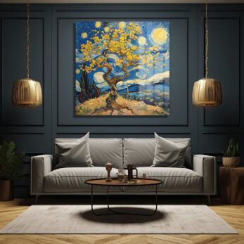 Yıldızlı Gece Sarısı: Van Gogh Tarzı Temperli Cam Tablo - Glazella